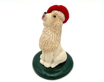 Vintage 5" 1990 Byers Choice Carolers Poodle in Red Beret Sitting Dog Statue