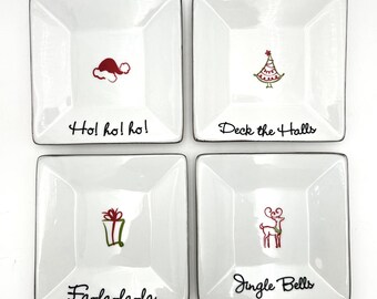 Set of 4 St Nicholas Square Tis The Season Christmas 6" Plates Square Dessert