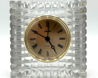 Vintage Staiger Germany Quartz Table Clock Encased in Lead Crystal 4.5" x 4.5"