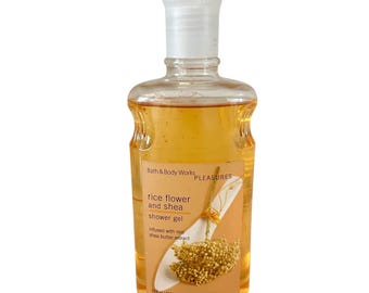 NUEVO Gel de ducha Bath & Body Works Pleasures de flor de arroz y karité 283 g (10 oz) Vintage