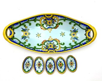 Plato ovalado vintage Noritake Morimura pintado a mano con 5 platos para condimentos