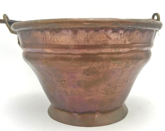 Antique Copper Brass Hand Forged Hammered Dove Tail Bucket Forged Iron Handle