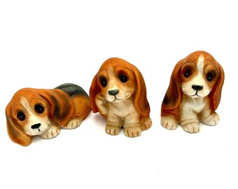 HOMCO Bisque Porcelain Beagle Puppies Figurine Set 3 Dog Adorable Home Decor