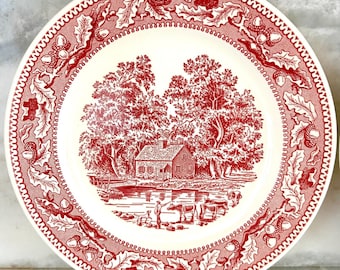 Pair of Vintage Memory Lane Royal Ironstone Red Countryside Scene 10"Plates 1966