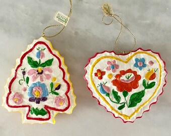 Lot de 2 décorations vintage 1982 Schmid en résine imitation arbre et coeur