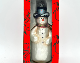 Kurt Adler 8" Handblown Glass Snowman Christmas Ornament Top Hat Scarf Festive