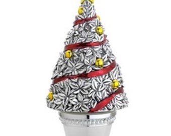Reed & Barton Topiary Tree Silver Plated Revolving Musical Christmas Red Ribbon
