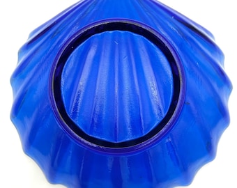 Vintage Cobalt Blue Footed 10.5"W Glass Scalloped Shell Bowl