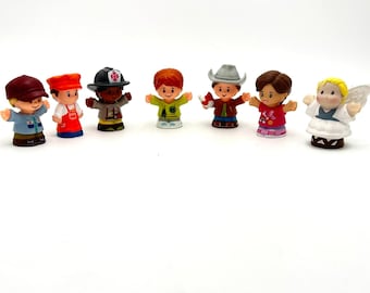 Set of 7 Vintage Fisher Price Little People Figures Firefighter Cowboy Angel