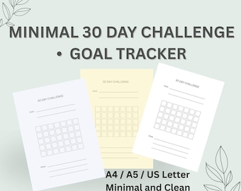 Reto minimalista de 30 días para imprimir: seguimiento de objetivos, plantilla limpia, compatible con GoodNotes