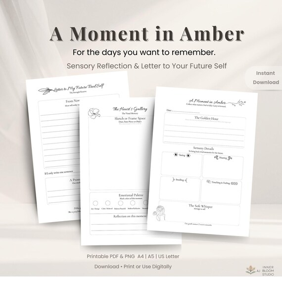 Amber Printable Journal | Emotional Reset, Sensory Writing (A4 A5 US Letter PDF)