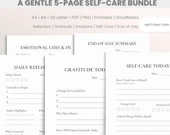 Self-care Printable Pack | Minimalist Wellness Worksheets | Daily Mindfulness & Reflection Pages | Mental Wellness Printables