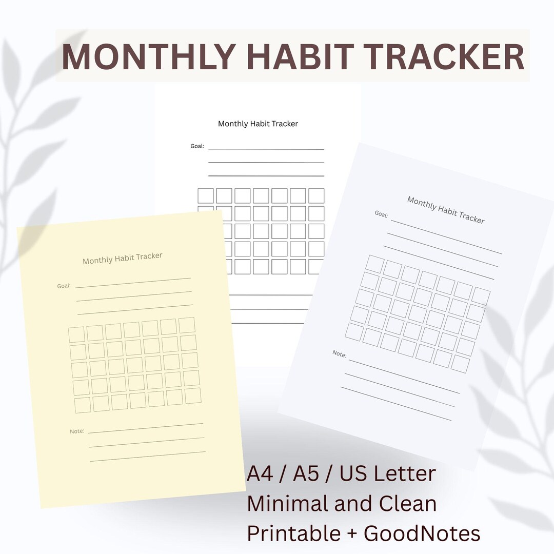 Minimal Monthly Habit Tracker Printable – 30 Day Goal Tracker, Clean ...
