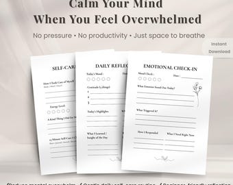 Self-Care Printable Pack for Overwhelmed Minds | Gentle Reflection Worksheets (PDF)