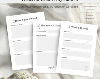 Gentle Life Review Journal: Self-Awareness Workbook PDF, Inner Work Reflection Guide, Mental Health Digital Planner