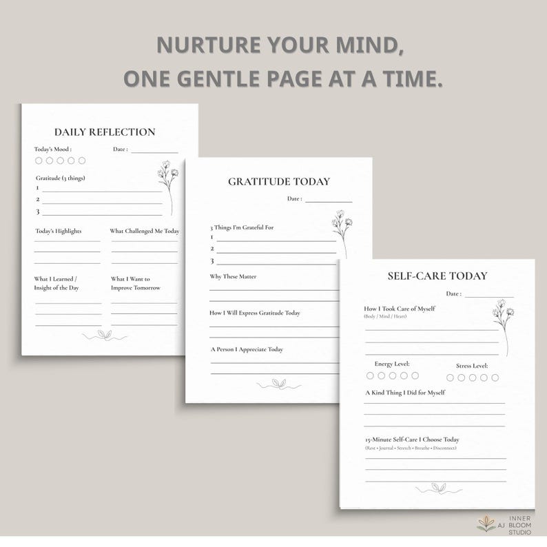Self-care Printable Pack | Minimalist Wellness Worksheets | Daily ...