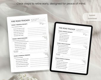 FIRE Road Tracker | Financial Independence Planner | One Page Retirement Planning PDF PNG