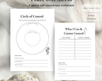 Self-Awareness Worksheets | Circle of Control Daily Journal | Calm Reflection Tool (PDF PNG)