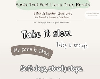 Fonts That Feel Like a Deep Breath | 8 Gentle Handwritten Fonts Bundle | Cozy Journal & Planner Fonts | OTF TTF Commercial Use
