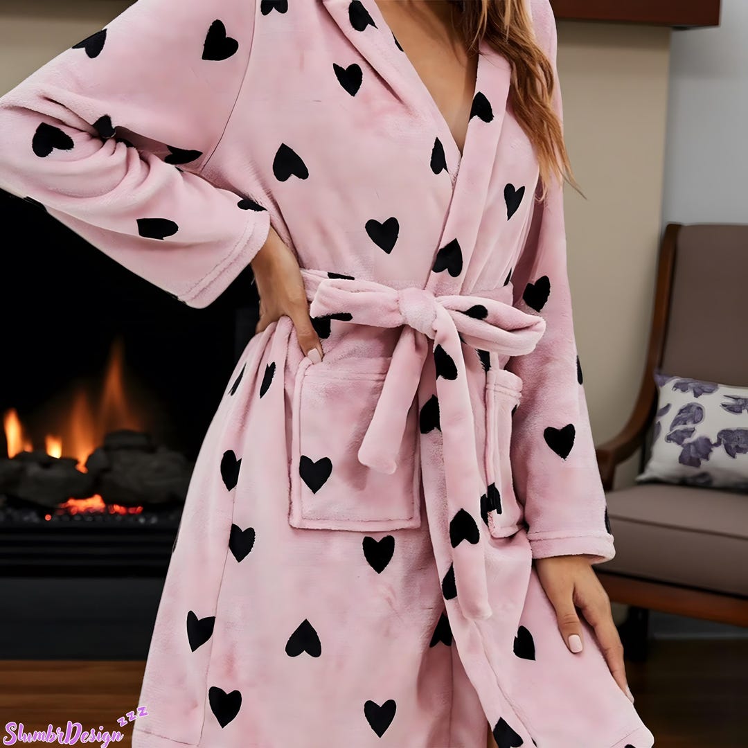 Pink Heated Robe Pink Heart Plush Robe With Hood – Cozy Women’s Bathrobe - Etsy