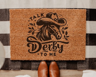 Talk Derby To Me Doormat, 2026 Horse Racing Welcome Mat, Equestrian Front Door Decor, Horse Lover Gift, Race Day Entryway Decor