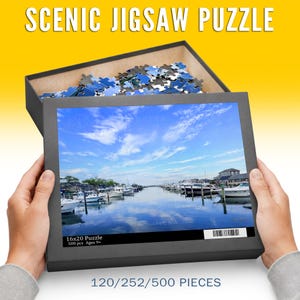 Nantucket Harbor Boats Jigsaw Puzzle for Adults, Scenic Marina Landscape, Relaxing Coastal Boat Scene, Family Gift, 120 252 500 Piece