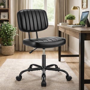 Armless Office Desk Chair with Lumbar Support, Height Adjustable PU Leather Swivel Computer Chair