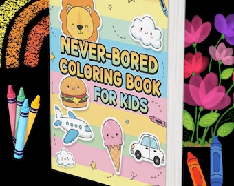livre de coloriage pour les enfants qui ne s'ennuie jamais | 100 pages amusantes d'animaux, de nourriture et de véhicules | Coloriages à imprimer | Téléchargement numérique au format PDF A4