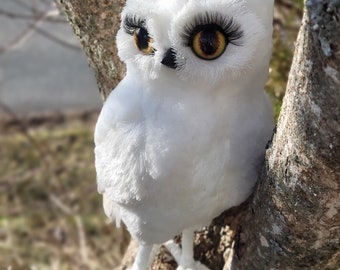 Snowy white owl, textile taxidermy, fiber art, OOAK,  soft sculpture