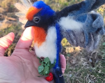 Barn Swallow delivering his heart textile art, taxidermy ,soft sculpture, OOAK,  needle felted, gift