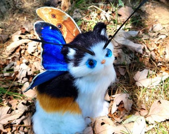 Big baby blue eyes butterfly kitten textile sculpture,  faux taxidermy,  faeriecore, OOAK