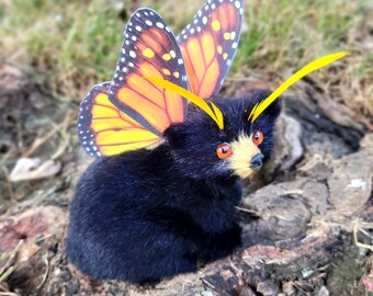Monarch butterfly bear textile sculpture,  OOAK, textile taxidermy