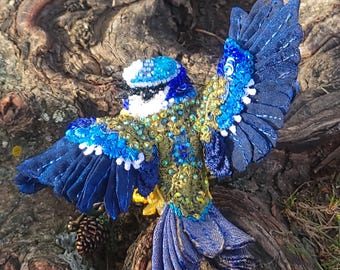 Blaue Meise / Blaumeise - Textilskulptur, Brosche, Unikat