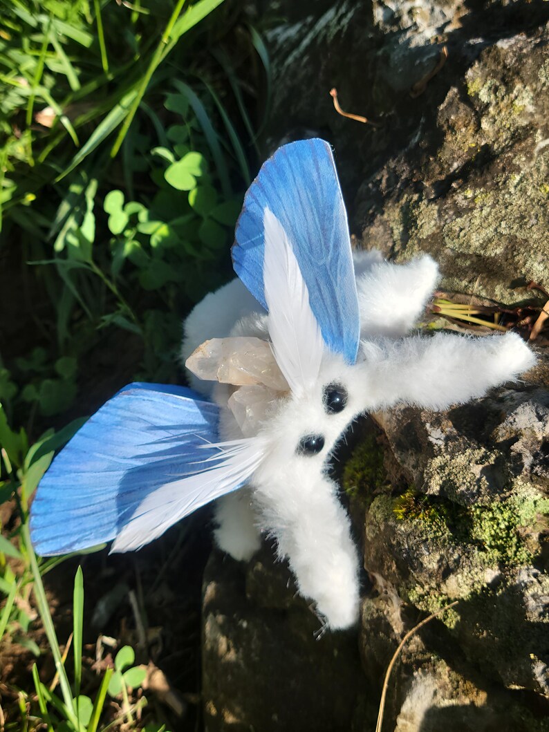 Aqua winged moth soft textile sculpture, doll, figure, insect art , entomology gift image 3