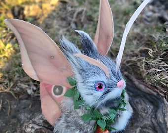 Blushing pink moth bunny textile sculpture,  ooak, decoration, fantasy creature
