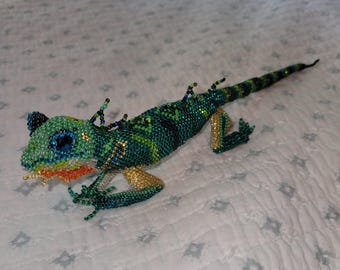 Handmade bearded dragon, beaded dragon , figure, ornament,  gift