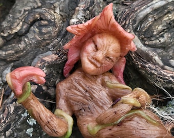 Mandrake root creature preparing to bloom, sculpture,  OOAK , figure