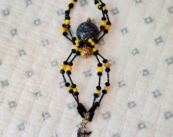Black and yellow garden spider with sword suncatcher, ornament,  figure, OOAK, Gothic,  Witchy