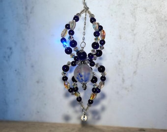 Fancy cobalt blue and crystal garden spider suncatcher, ornament, figure