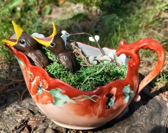 Just hatched fledglings, baby birds sculpture, ooak