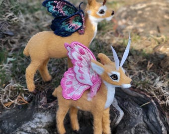 Faerie moth deer textile art, doll, figure, ooak, faux taxidermy,  textile taxidermy