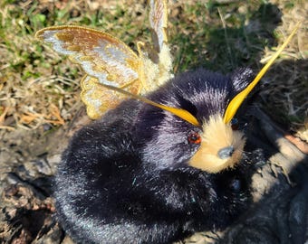 Honey butterfly bear textile sculpture,  OOAK, textile taxidermy