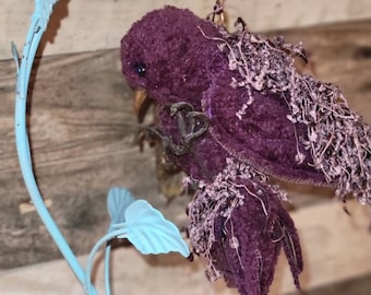 Purple Raven faux taxidermy textile sculpture, soft sculpture figure, plush, OOAK