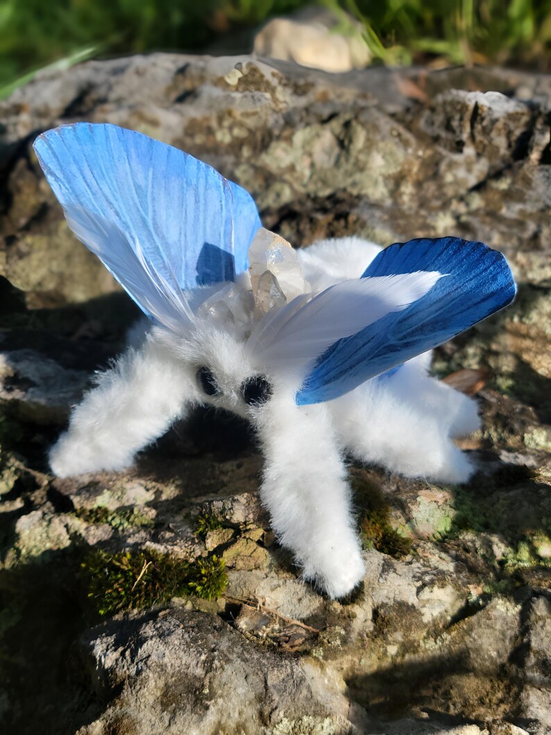 Aqua winged moth soft textile sculpture, doll, figure, insect art , entomology gift image 5