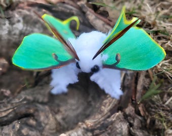 Mini luna moth, butterfly soft sculpture, ooak,  textile taxidermy, doll, toy, plush, entomology