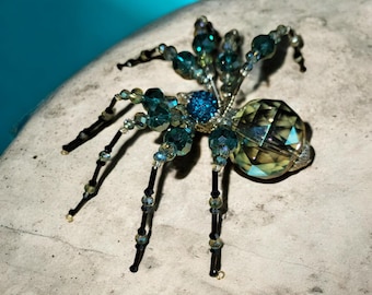 Beautiful turquoise and black crystal spider suncatcher, ornament,  figure