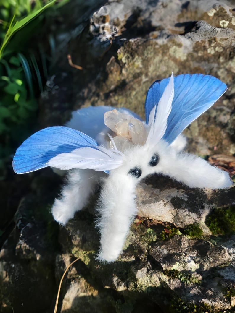 Aqua winged moth soft textile sculpture, doll, figure, insect art , entomology gift image 2