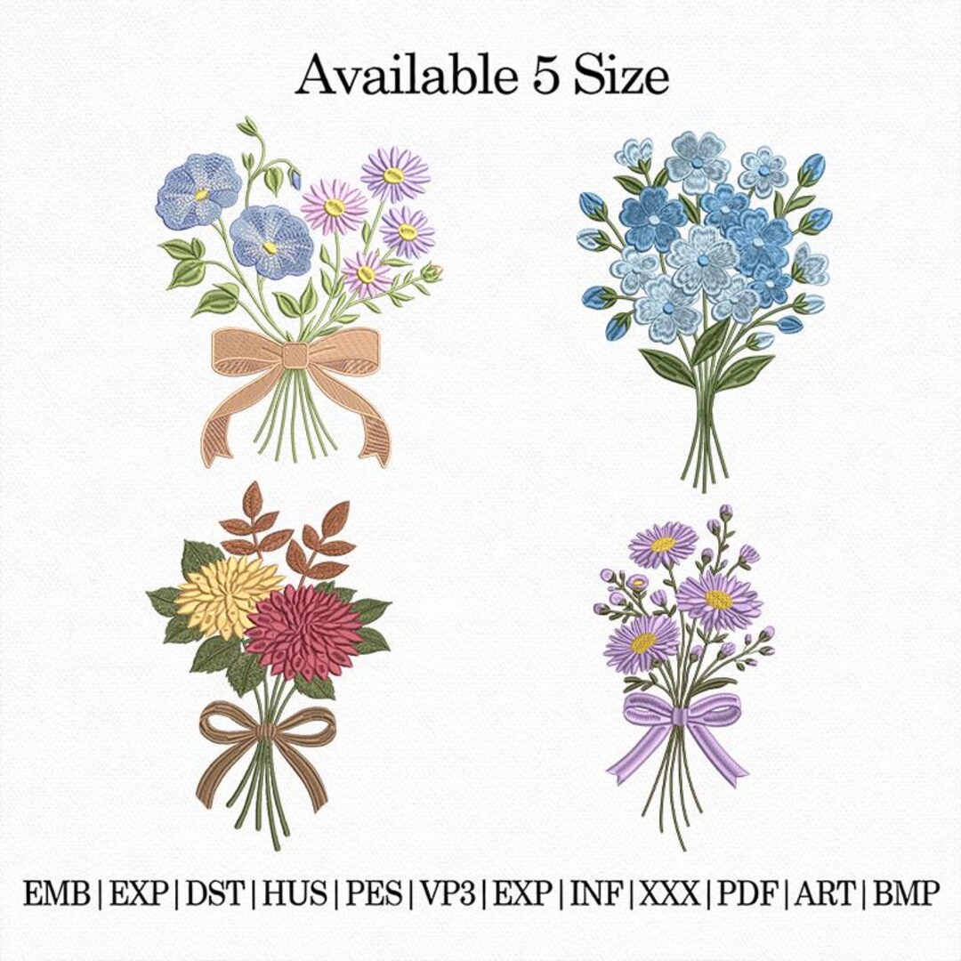 Floral Bouquet Embroidery Design Bundle, Vintage Flower Embroidery File ...