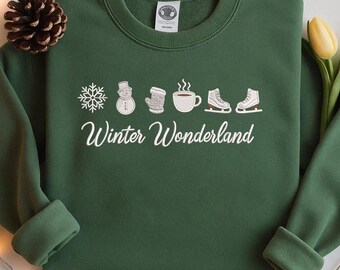 Diseño de bordado de un paraíso invernal, guantes de chocolate caliente con copos de nieve y patines de hielo, lindo patrón de puntada invernal, archivo de bordado a máquina navideño