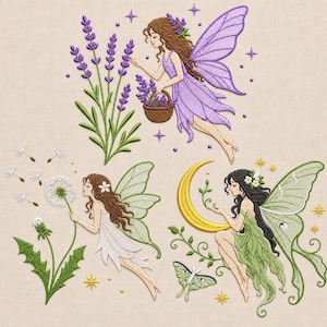 Lavender Fairy Embroidery Bundle Botanical Moonlight Dandelion Pixie Machine Stitch Collection
